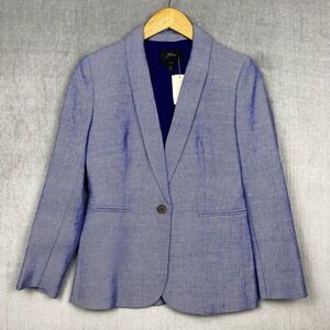 J Crew Parke Blazer Womens Size 2P Blue Linen Blend Contemporary Heritage Preppy